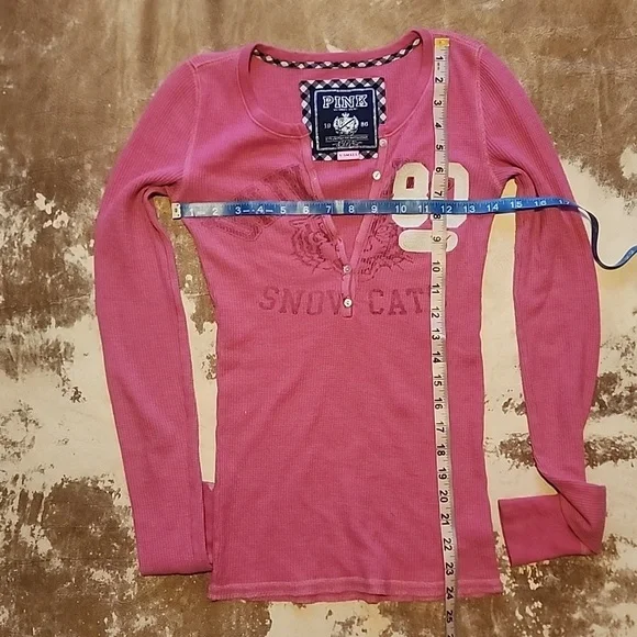 Y2K Pink VS Snow Cat Henley Top. Size: XS - Picture 8 of 8